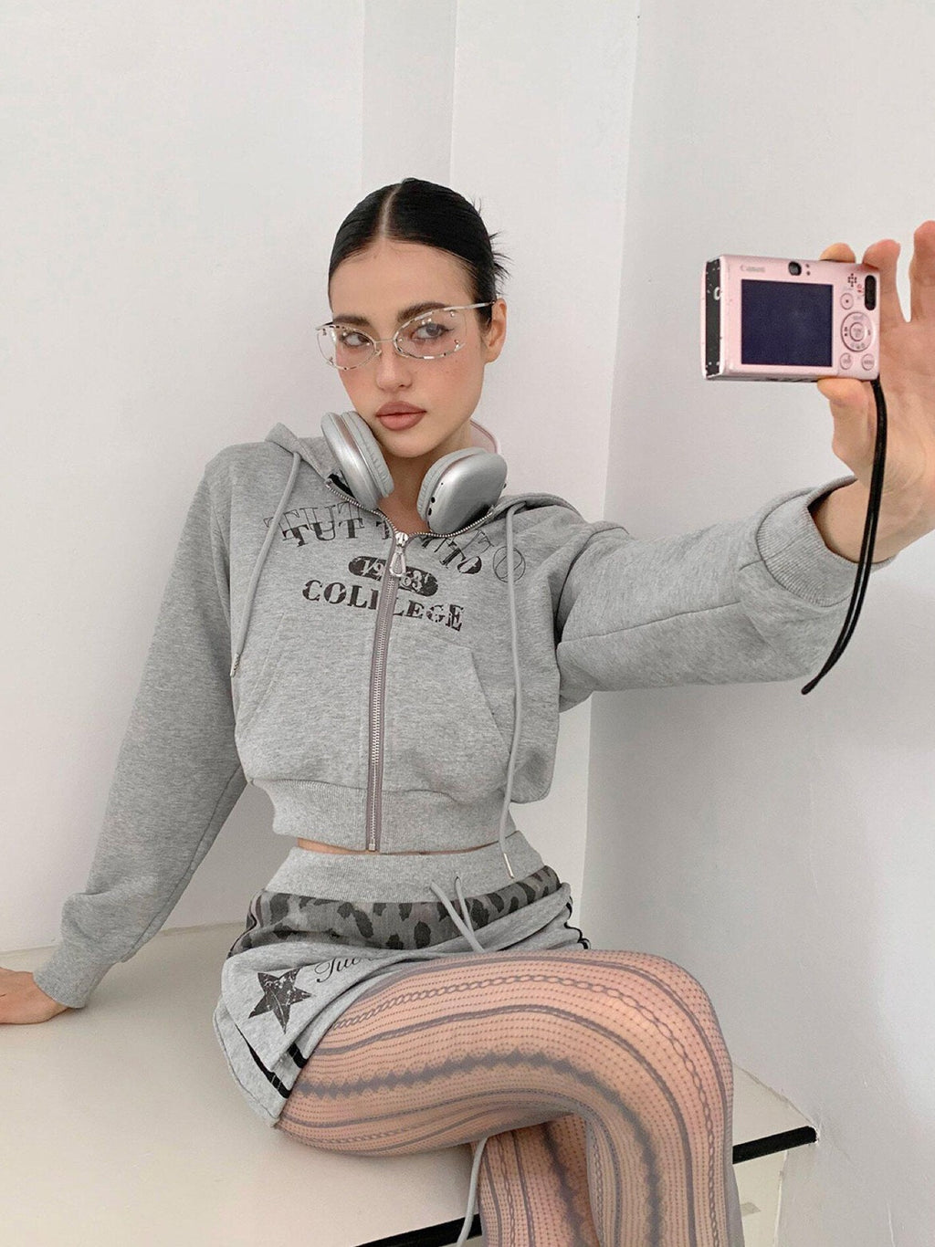 Tut tuto Leopard Print Lettering Hooded Sweatshirt Women's Cotton Matching Skirt Sets