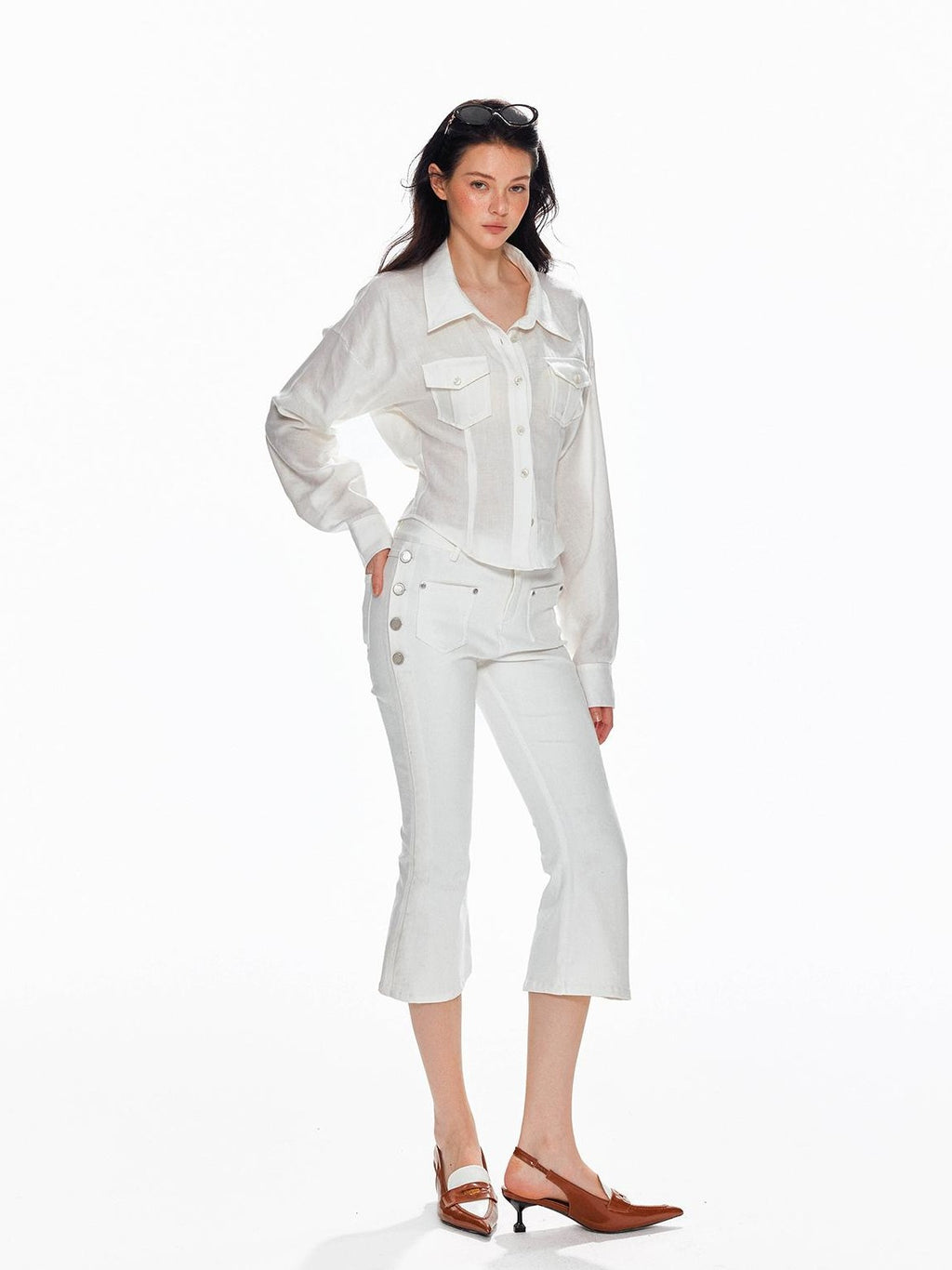 Tut tuto Low Rise Side Button Slim Fit Cotton Women's Cropped Jeans