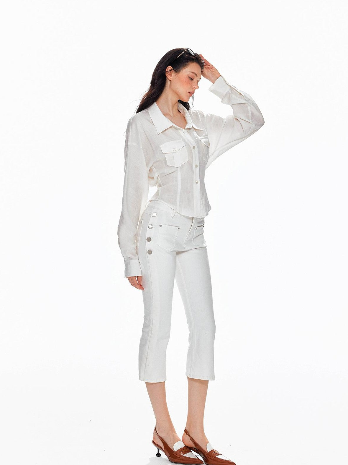Tut tuto Low Rise Side Button Slim Fit Cotton Women's Cropped Jeans