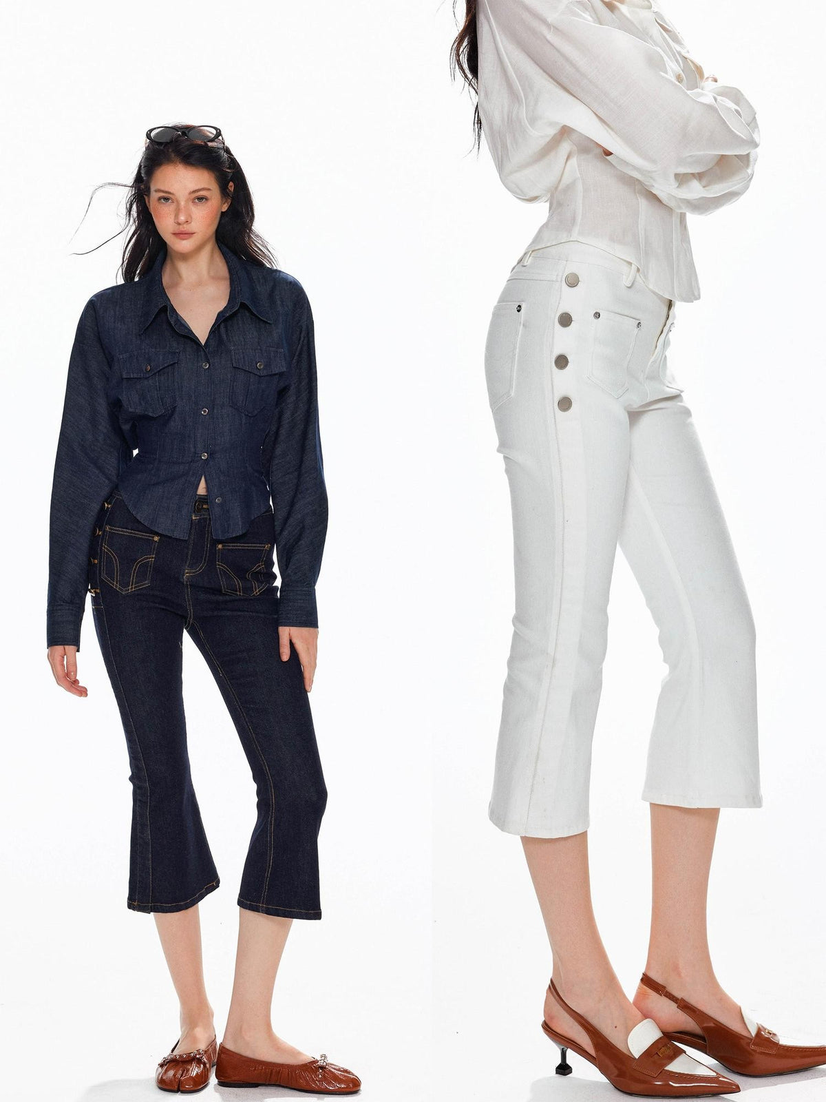 Tut tuto Low Rise Side Button Slim Fit Cotton Women's Cropped Jeans