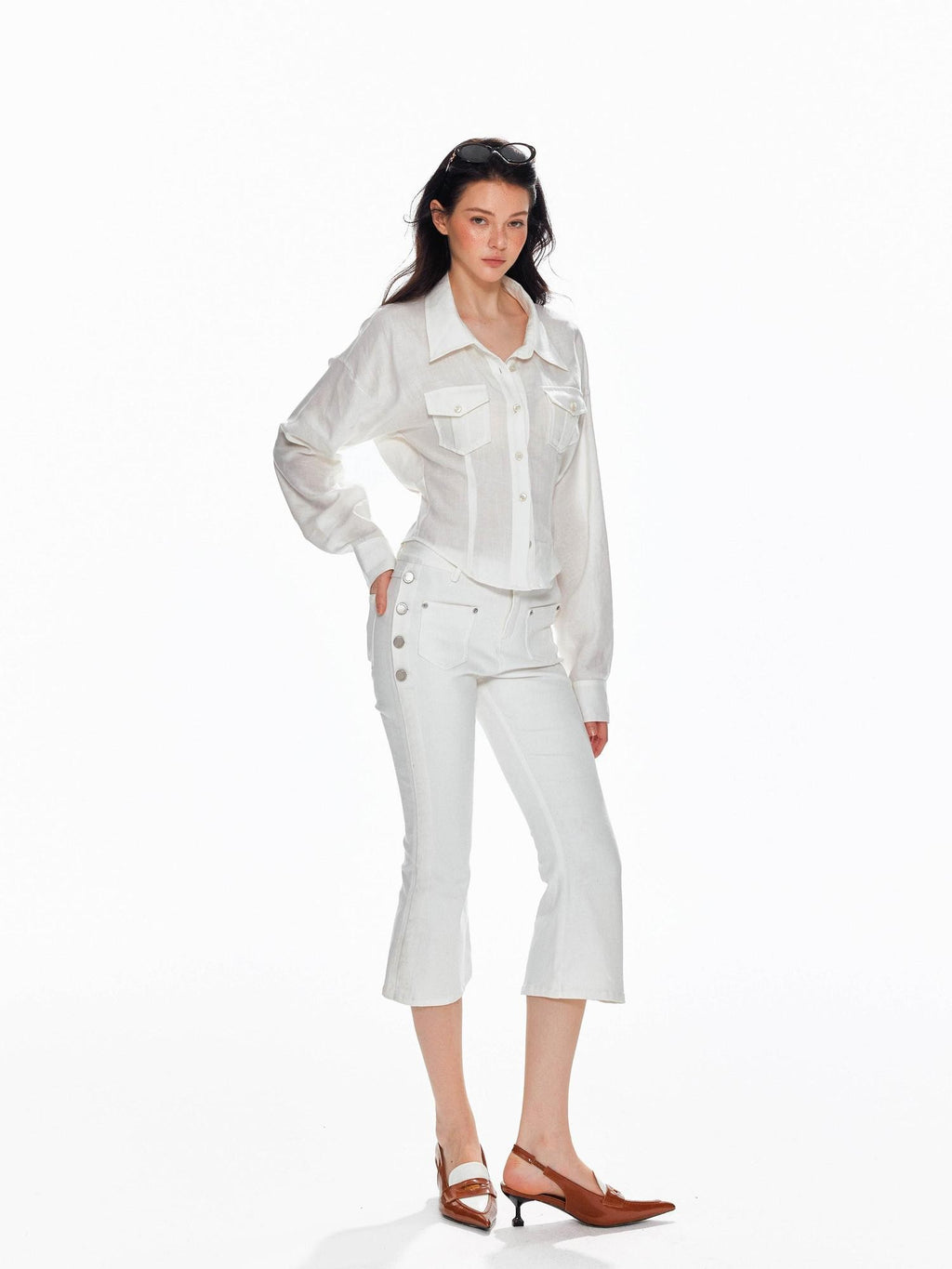 Tut tuto Low Rise Side Button Slim Fit Cotton Women's Cropped Jeans