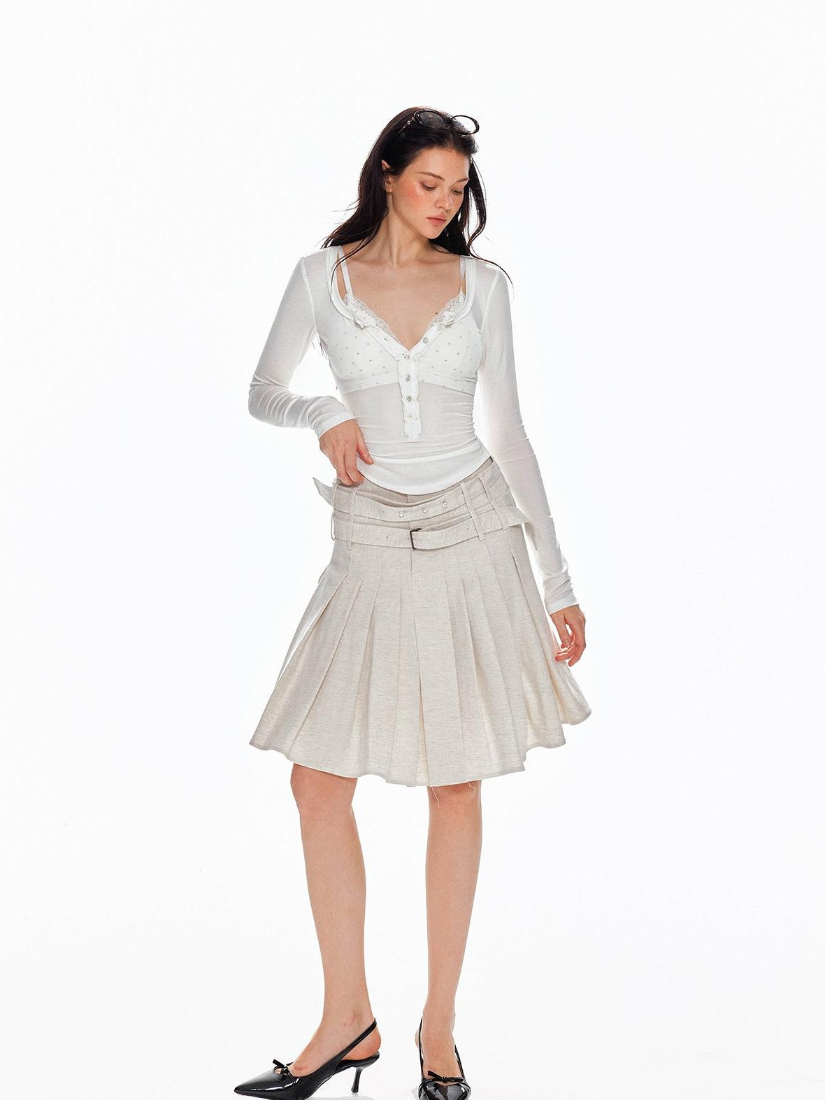 Tut tuto Pleated Lace Up Lyocell Women's Midi Skirts