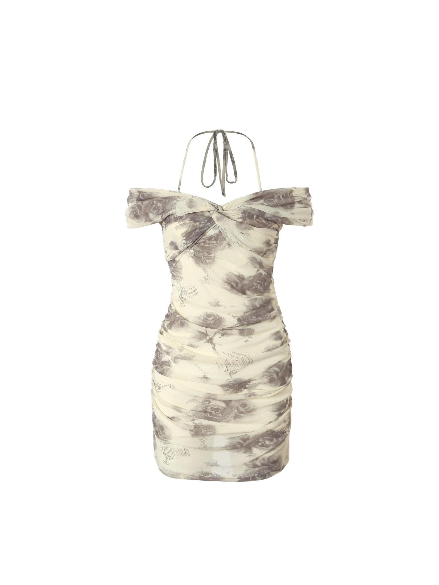 Tut tuto Romantic Rose Halter Bustier Mesh Printed Women's Cotton Bodycon Mini Dresses