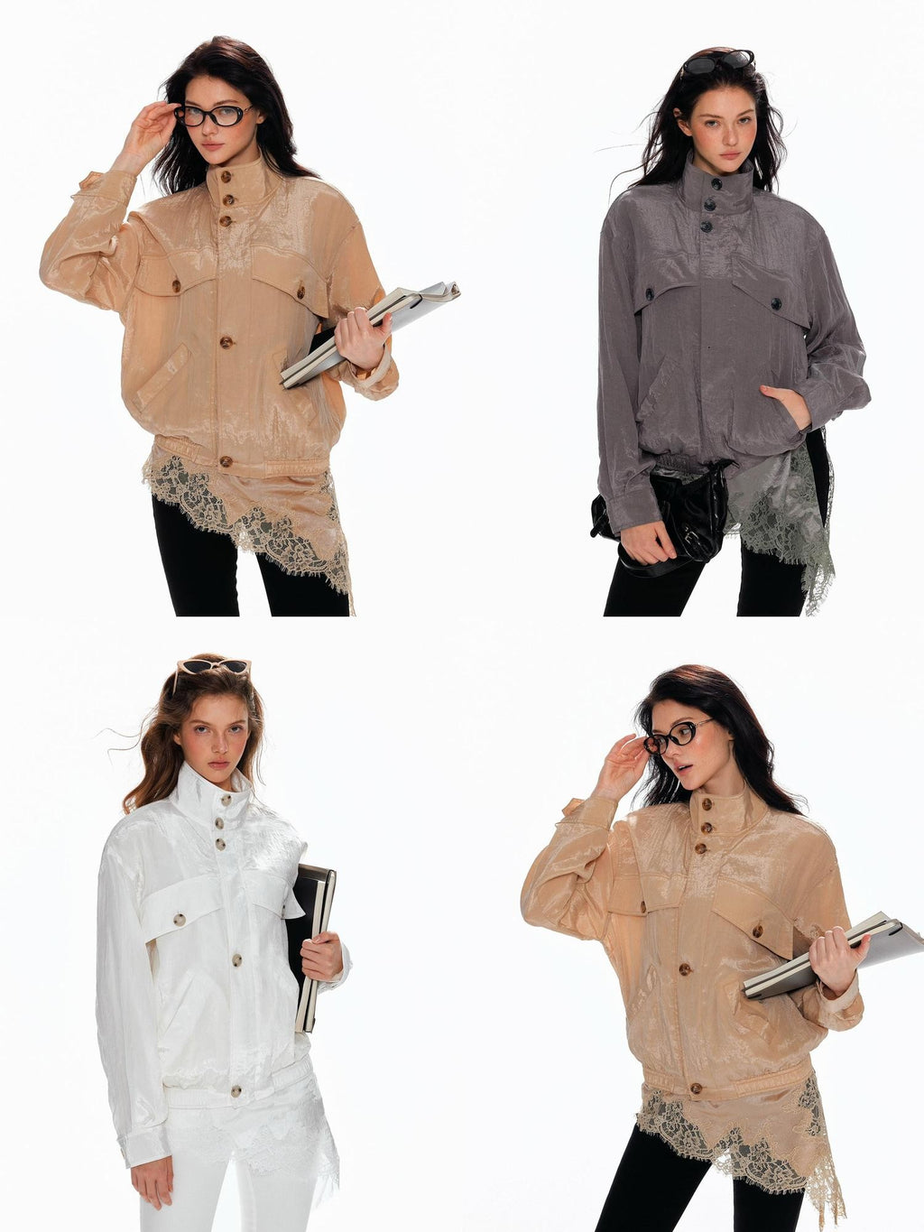 Tut tuto Shiny Lace Slim Fit Stand Collar Lyocell Women's Utility Jackets
