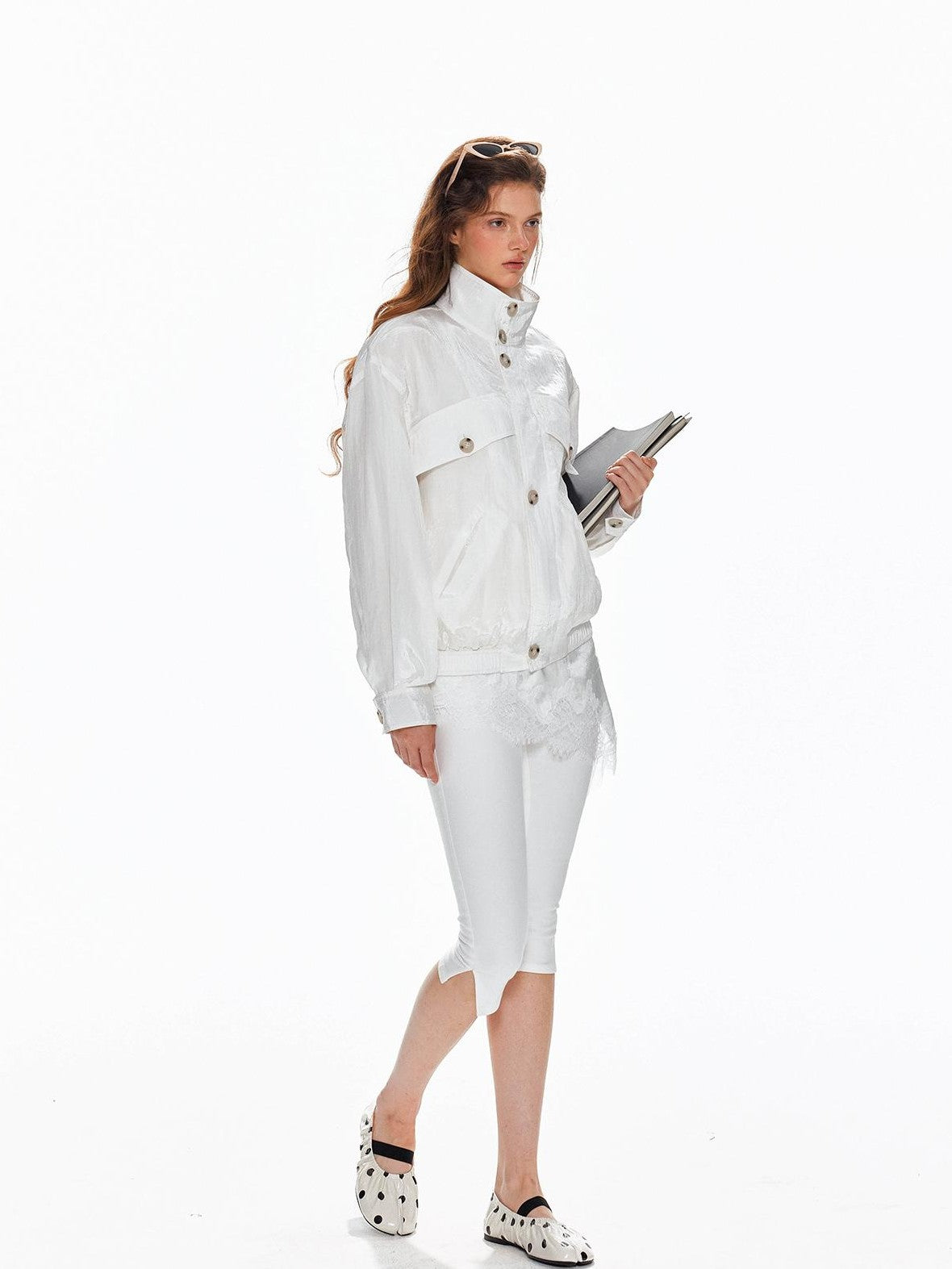 Tut tuto Shiny Lace Slim Fit Stand Collar Lyocell Women's Utility Jackets