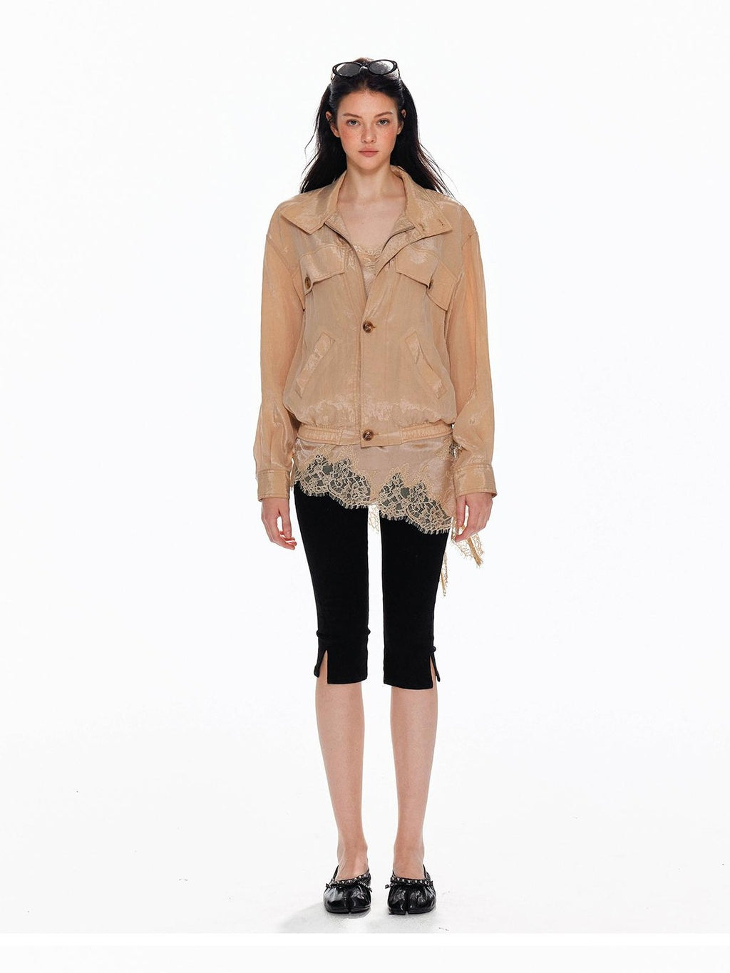 Tut tuto Shiny Lace Slim Fit Stand Collar Lyocell Women's Utility Jackets