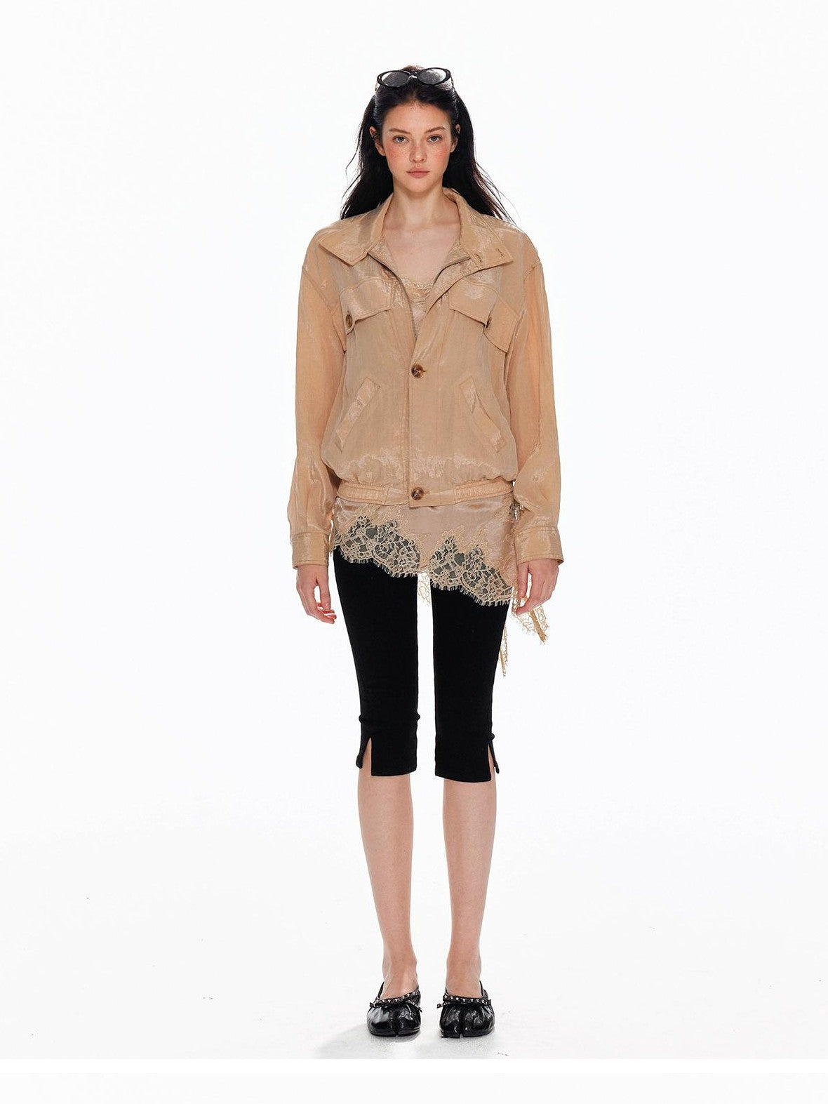 Tut tuto Shiny Lace Slim Fit Stand Collar Lyocell Women's Utility Jackets