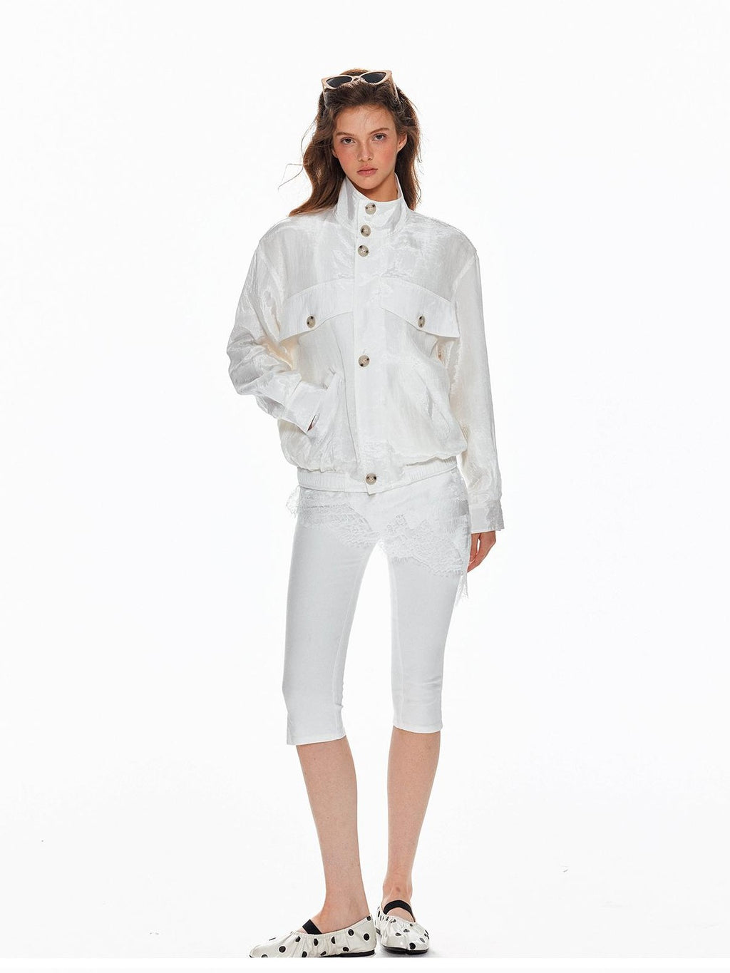 Tut tuto Shiny Lace Slim Fit Stand Collar Lyocell Women's Utility Jackets