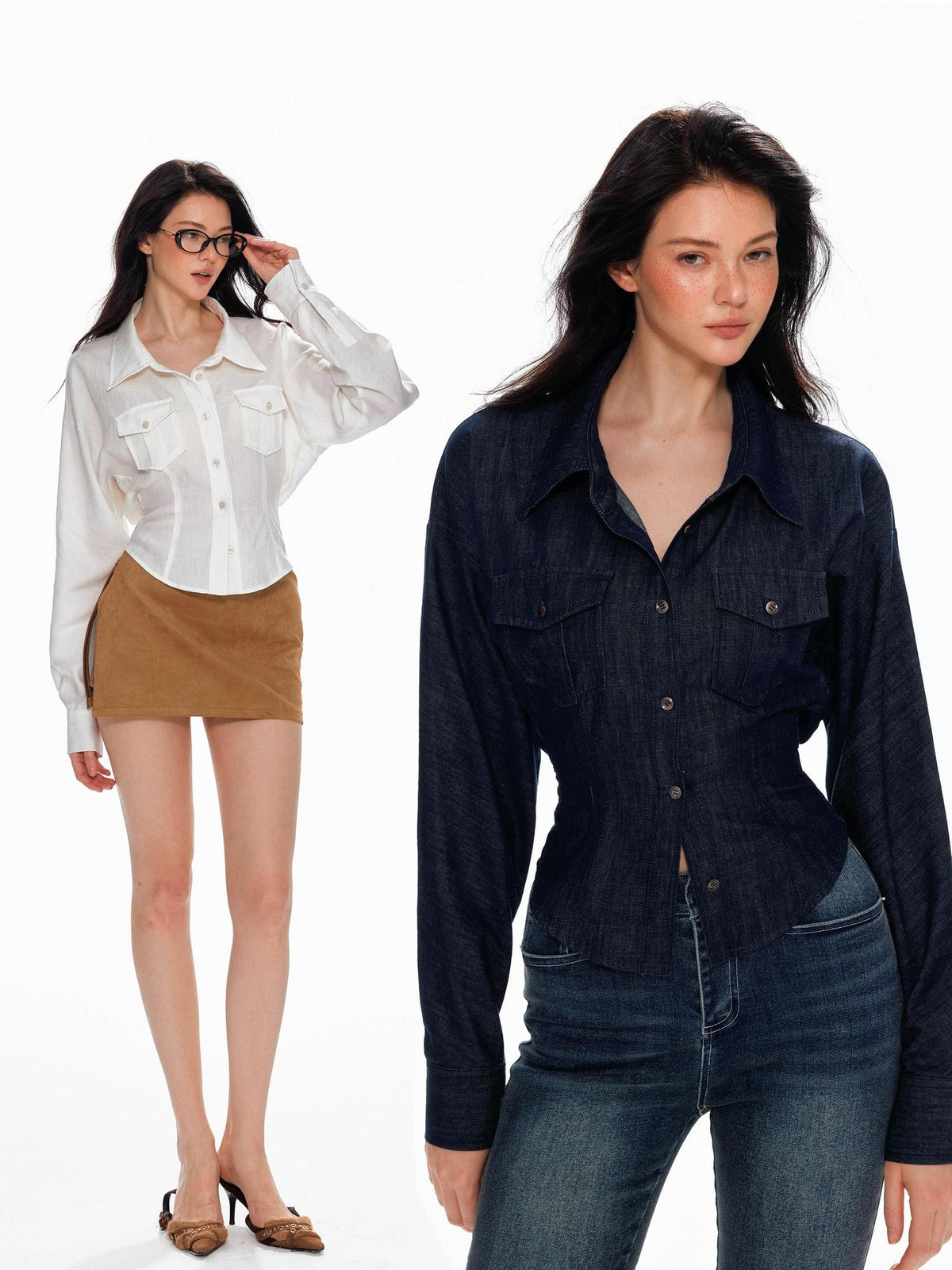 Tut tuto Slimming Cinched Waist Utility Pocket Collared Women's Shirts