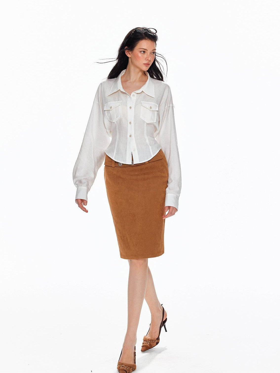 Tut tuto Slimming Cinched Waist Utility Pocket Collared Women's Shirts