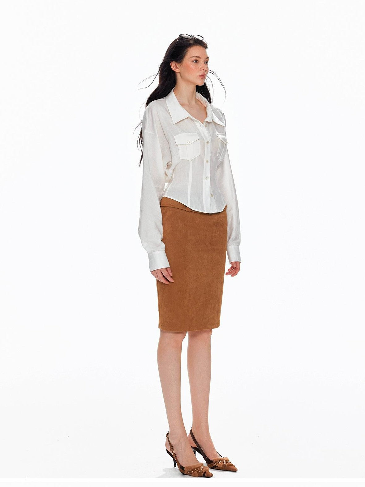 Tut tuto Slimming Cinched Waist Utility Pocket Collared Women's Shirts