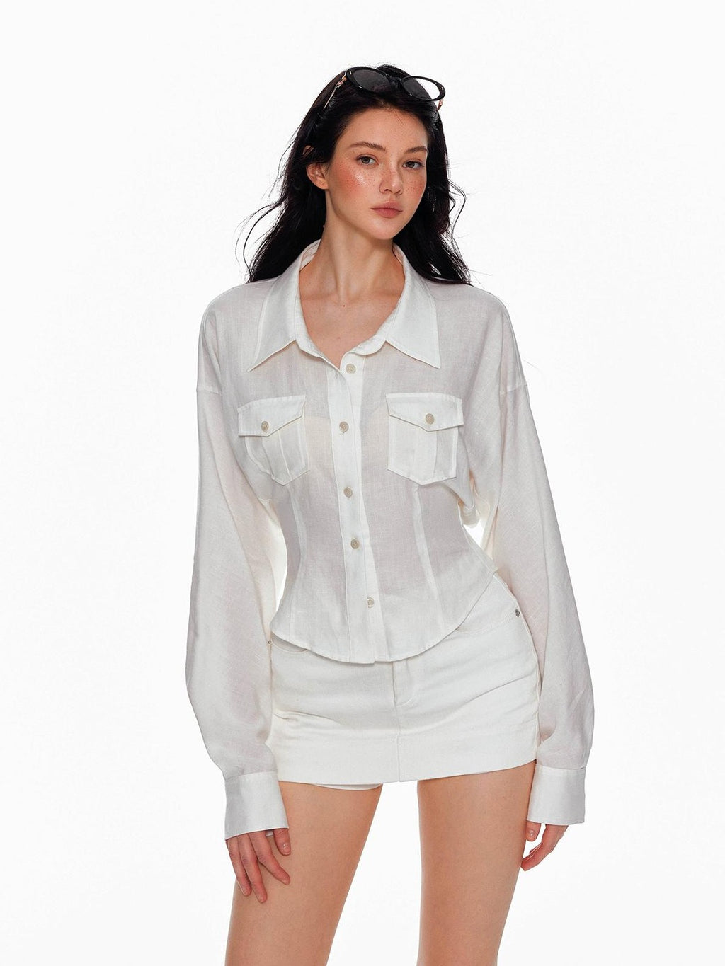 Tut tuto Slimming Cinched Waist Utility Pocket Collared Women's Shirts