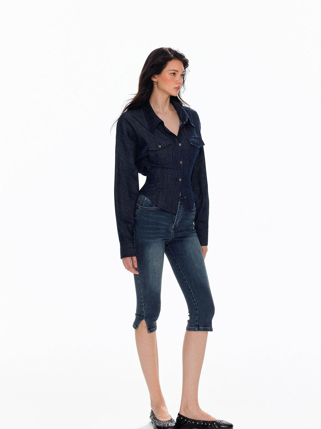 Tut tuto Slimming Cinched Waist Utility Pocket Collared Women's Shirts