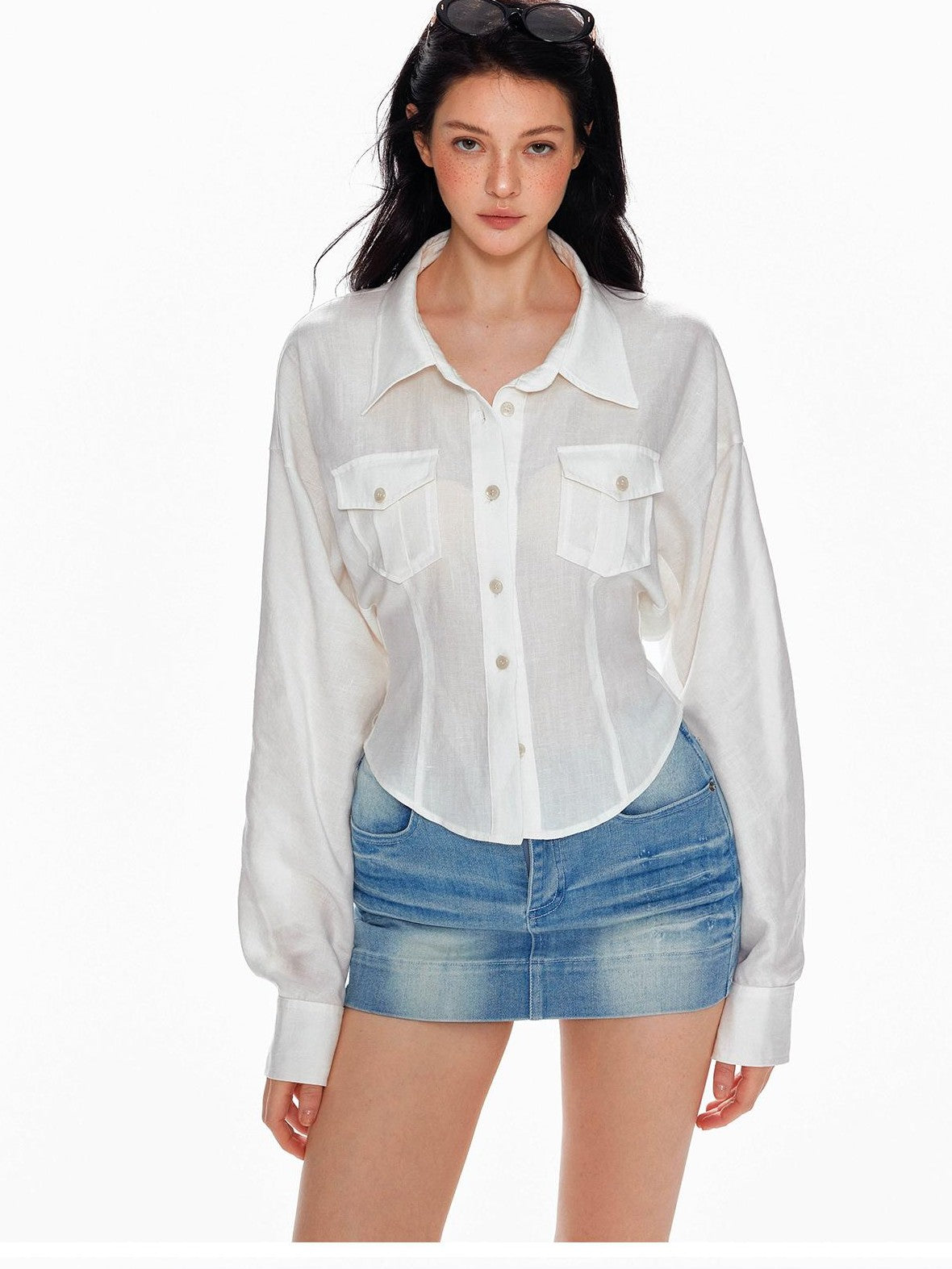 Tut tuto Slimming Cinched Waist Utility Pocket Collared Women's Shirts