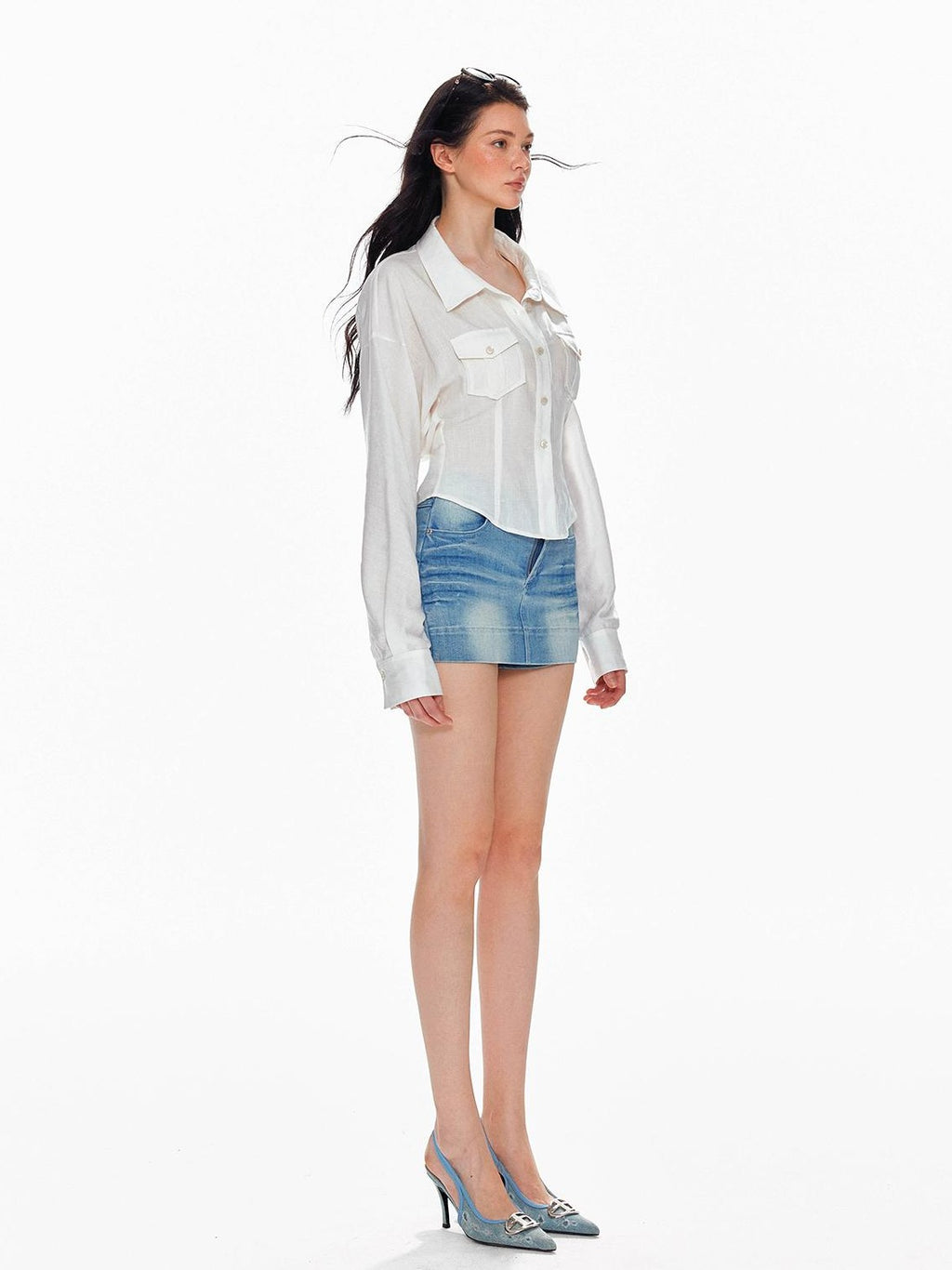 Tut tuto Slimming Cinched Waist Utility Pocket Collared Women's Shirts