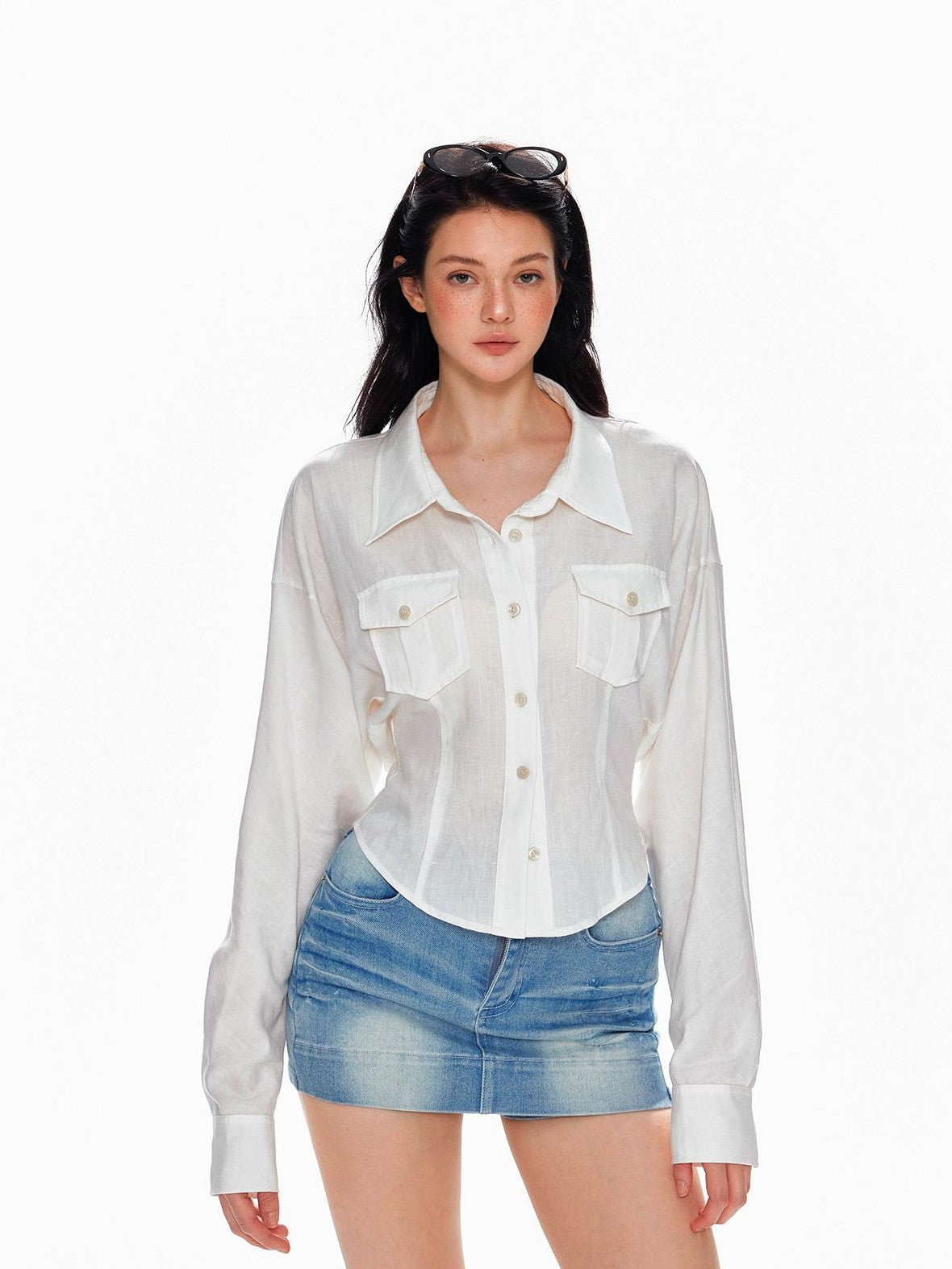 Tut tuto Slimming Cinched Waist Utility Pocket Collared Women's Shirts