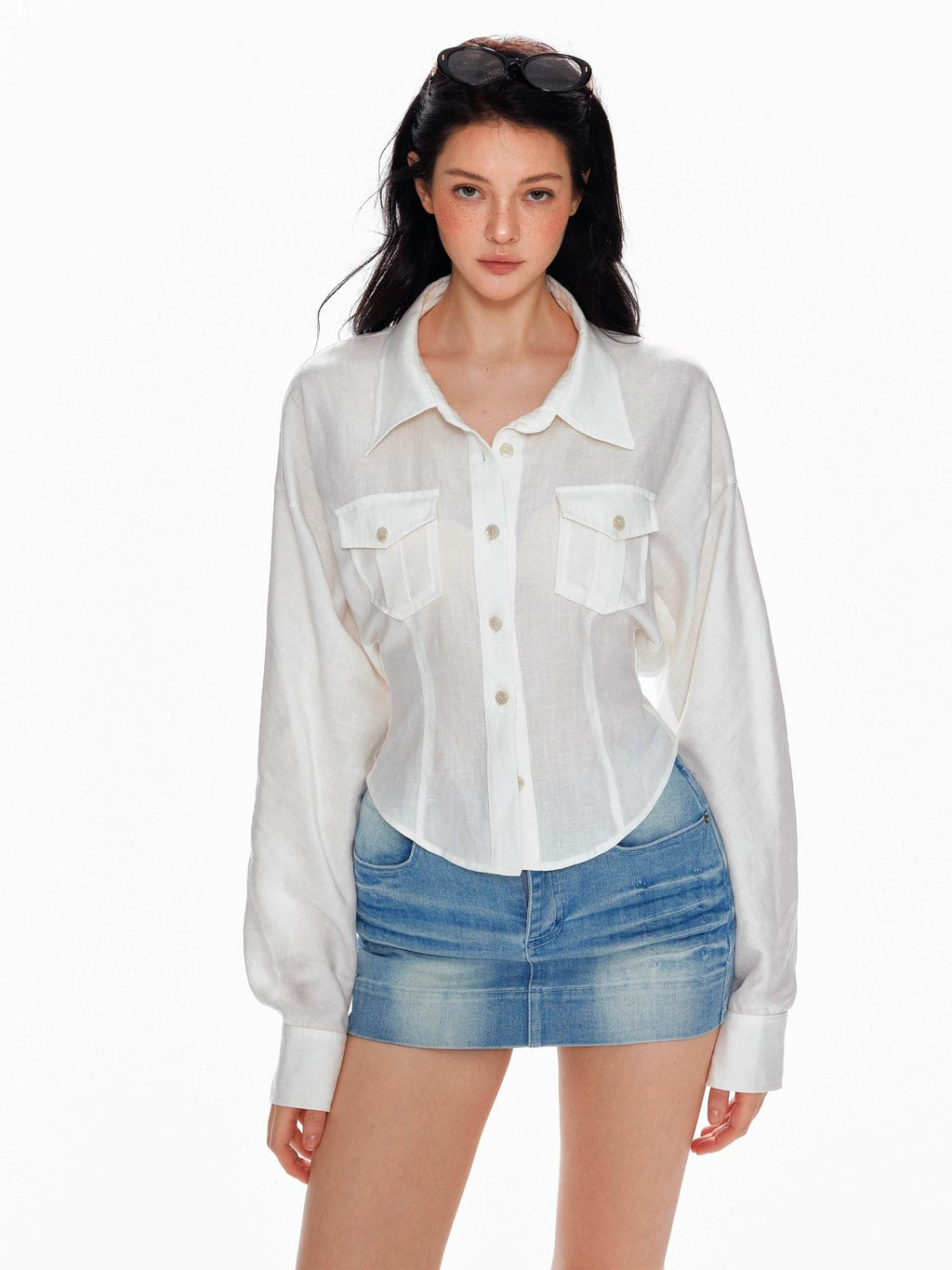Tut tuto Slimming Cinched Waist Utility Pocket Collared Women's Shirts