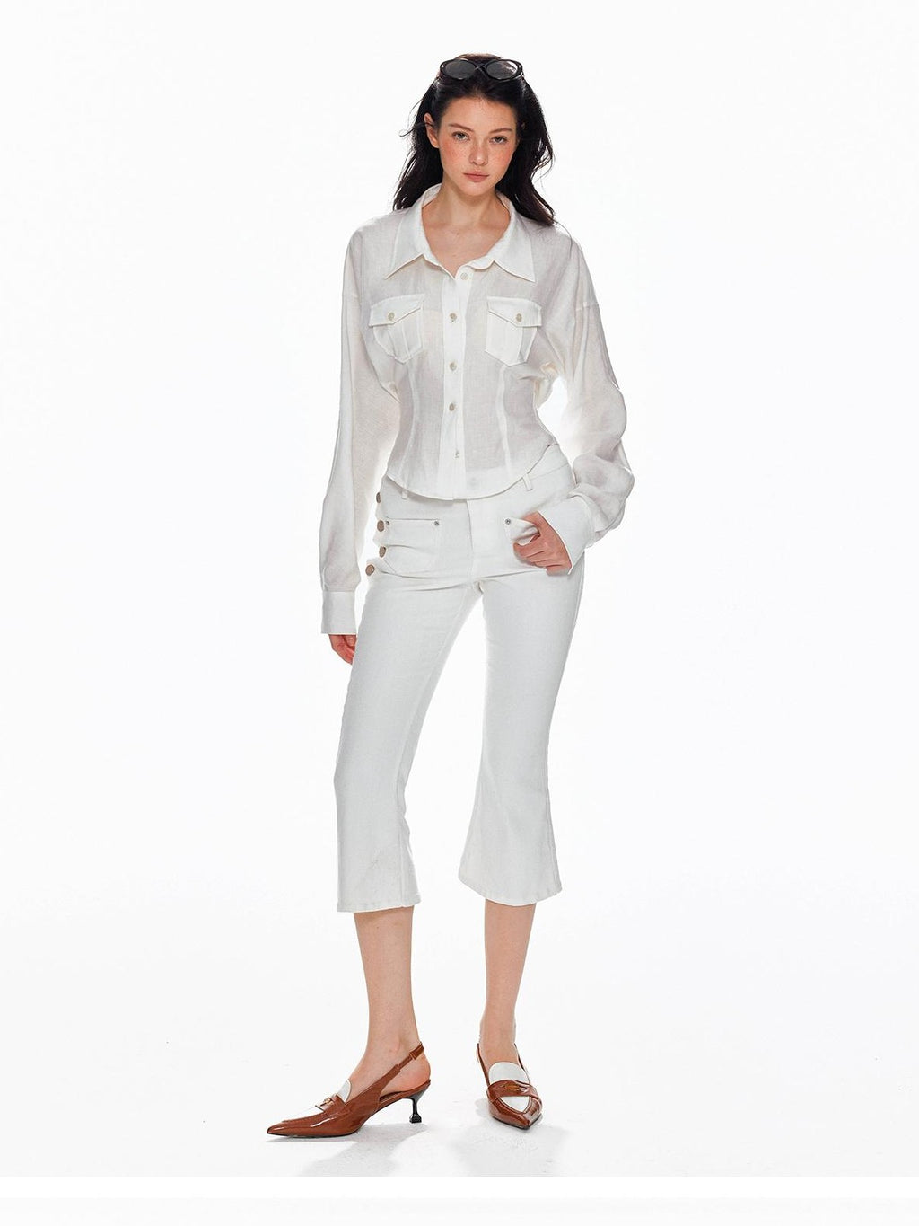 Tut tuto Slimming Cinched Waist Utility Pocket Collared Women's Shirts