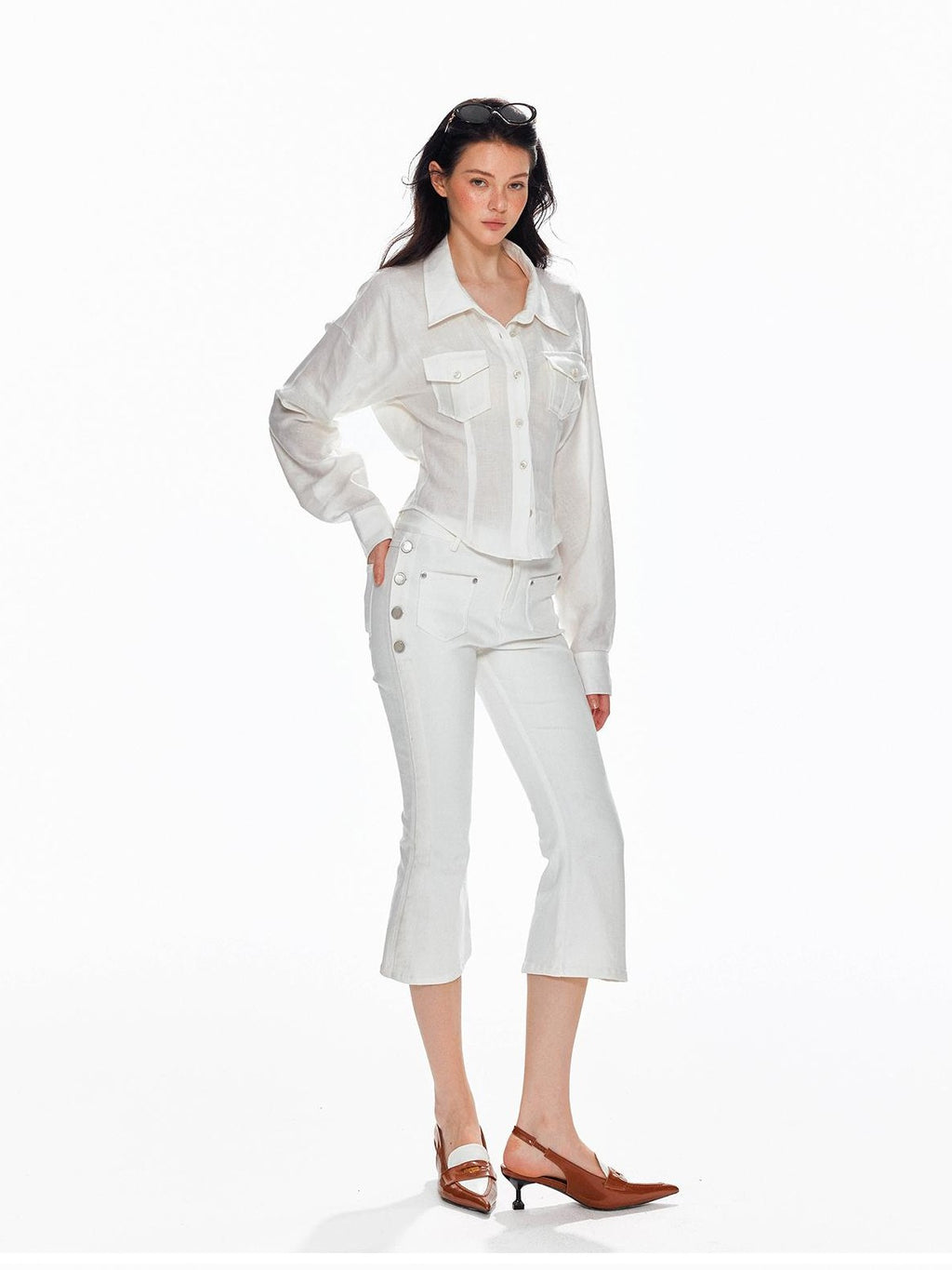 Tut tuto Slimming Cinched Waist Utility Pocket Collared Women's Shirts