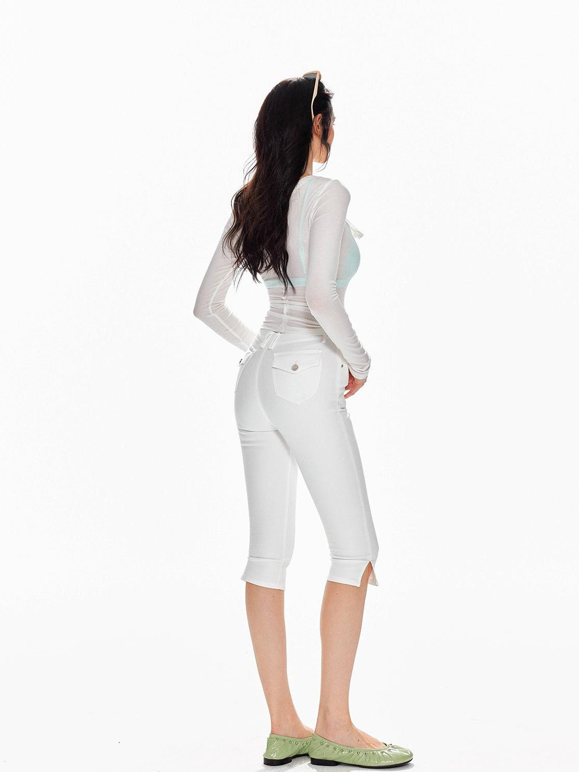 Tut tuto Split Hem Skinny Low Waist Stretch Women's Spandex Cropped Jeans