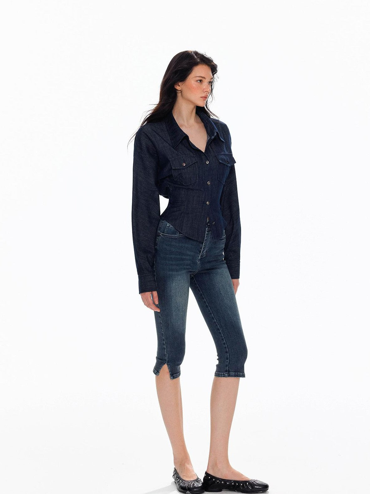 Tut tuto Split Hem Skinny Low Waist Stretch Women's Spandex Cropped Jeans