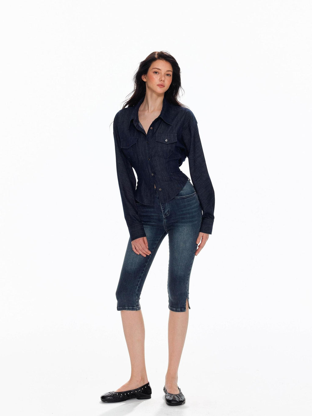 Tut tuto Split Hem Skinny Low Waist Stretch Women's Spandex Cropped Jeans