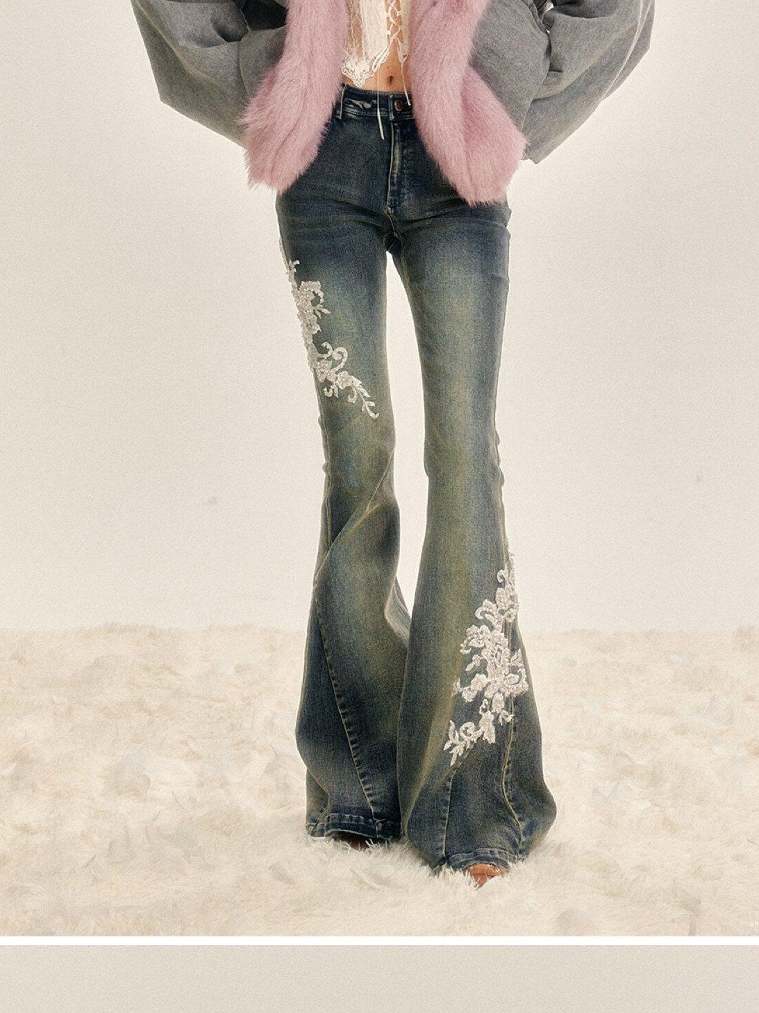 Tut tuto Vintage Green Reversible Hooded Barn Style Women's Denim Faux Fur Coats