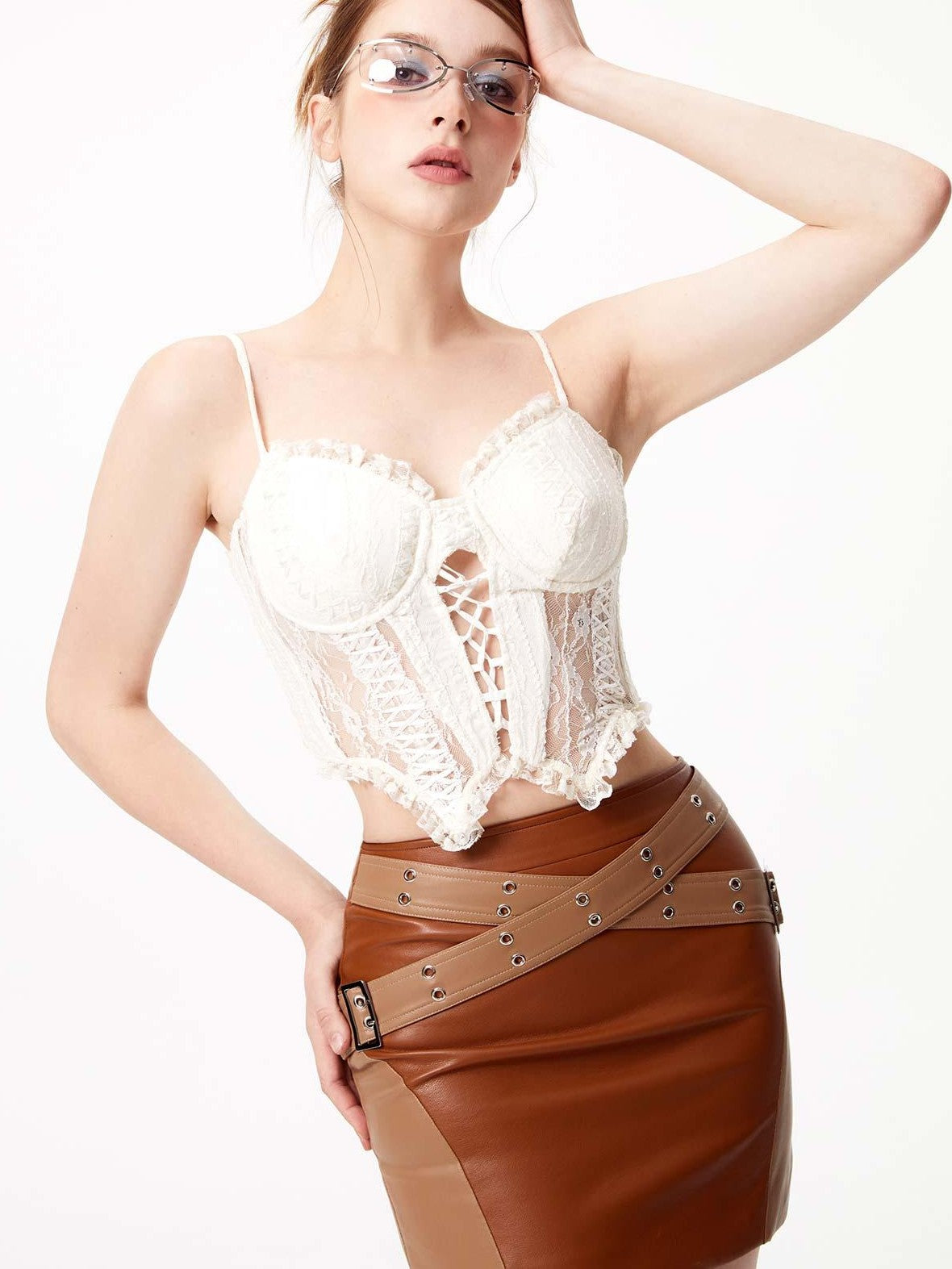 Tut tuto Vintage Sheer Lace Up Boned Women's Polyester Corset Camisoles