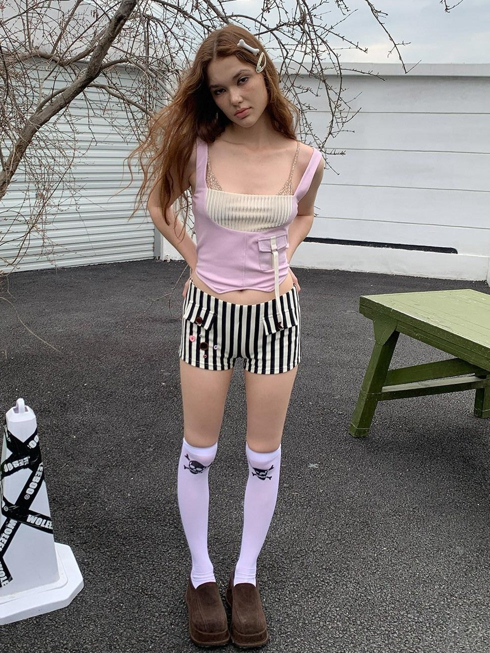 UNIVERSE Babydoll Retro Patchwork Pocket Knit Workwear Women's Polyester Tank Tops