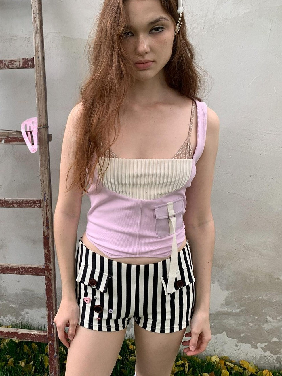 UNIVERSE Babydoll Retro Patchwork Pocket Knit Workwear Women's Polyester Tank Tops