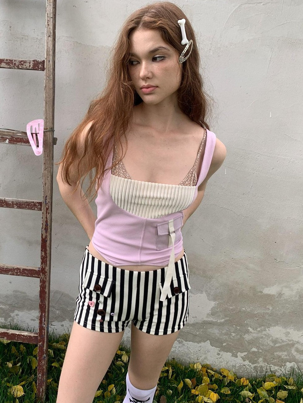 UNIVERSE Babydoll Retro Patchwork Pocket Knit Workwear Women's Polyester Tank Tops
