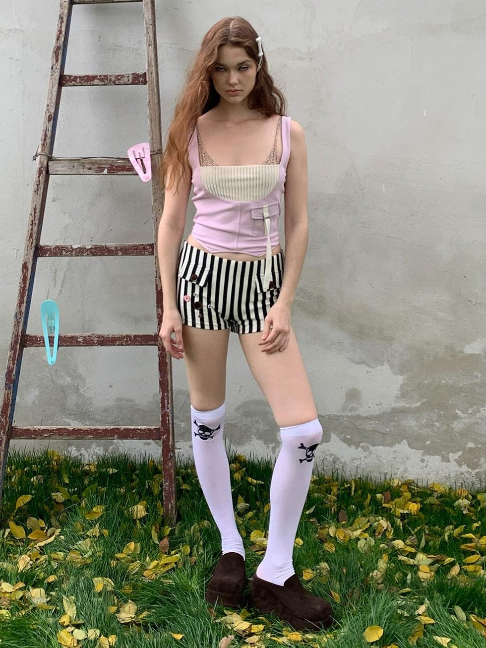 UNIVERSE Babydoll Retro Patchwork Pocket Knit Workwear Women's Polyester Tank Tops