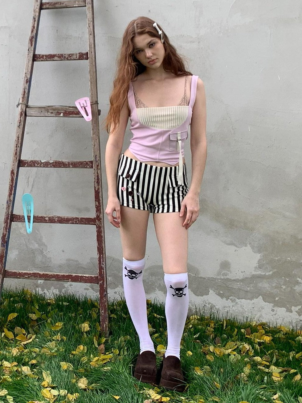 UNIVERSE Babydoll Retro Patchwork Pocket Knit Workwear Women's Polyester Tank Tops