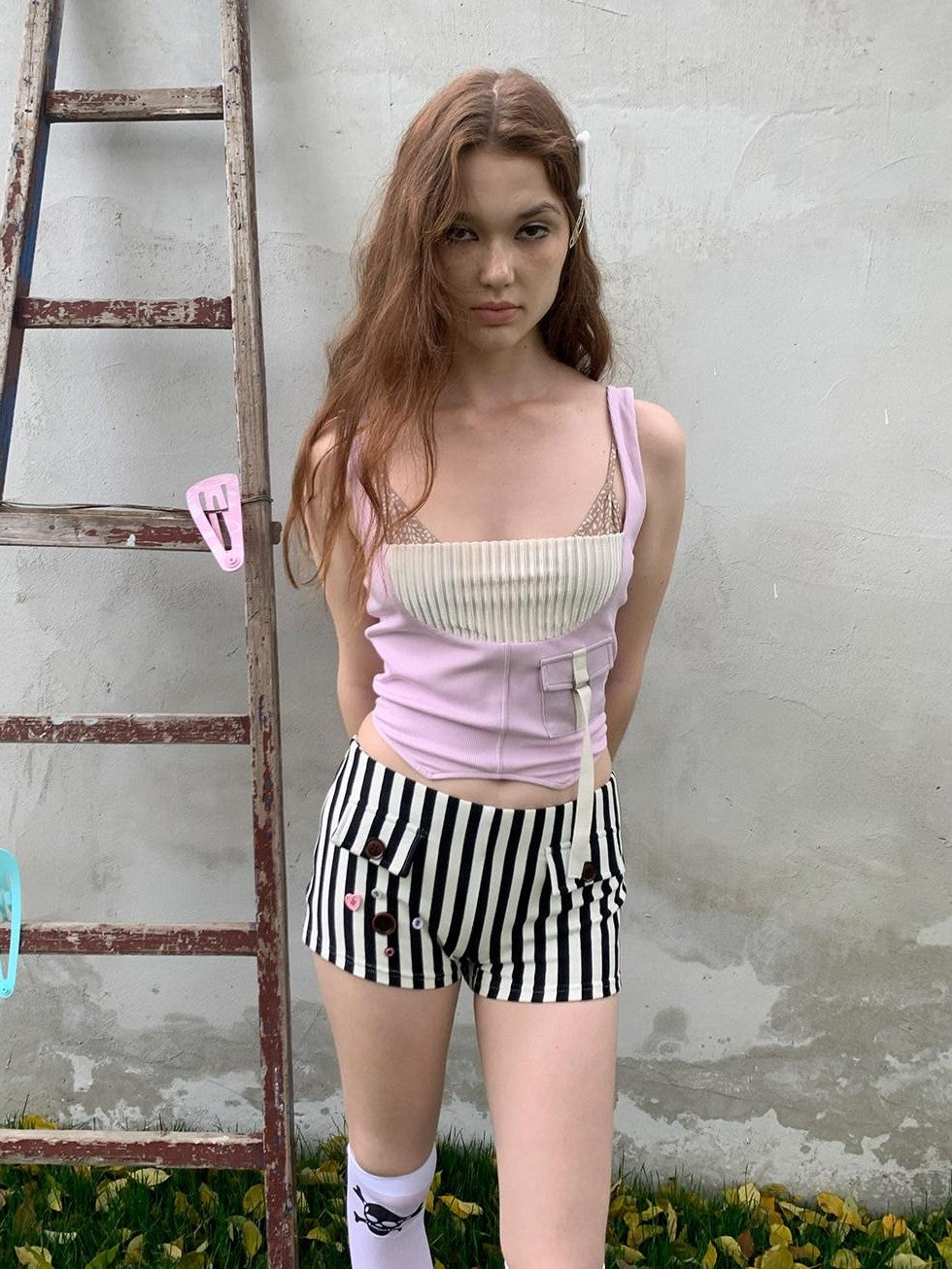UNIVERSE Babydoll Retro Patchwork Pocket Knit Workwear Women's Polyester Tank Tops