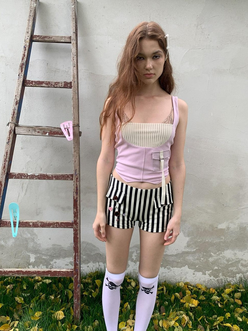 UNIVERSE Babydoll Retro Patchwork Pocket Knit Workwear Women's Polyester Tank Tops