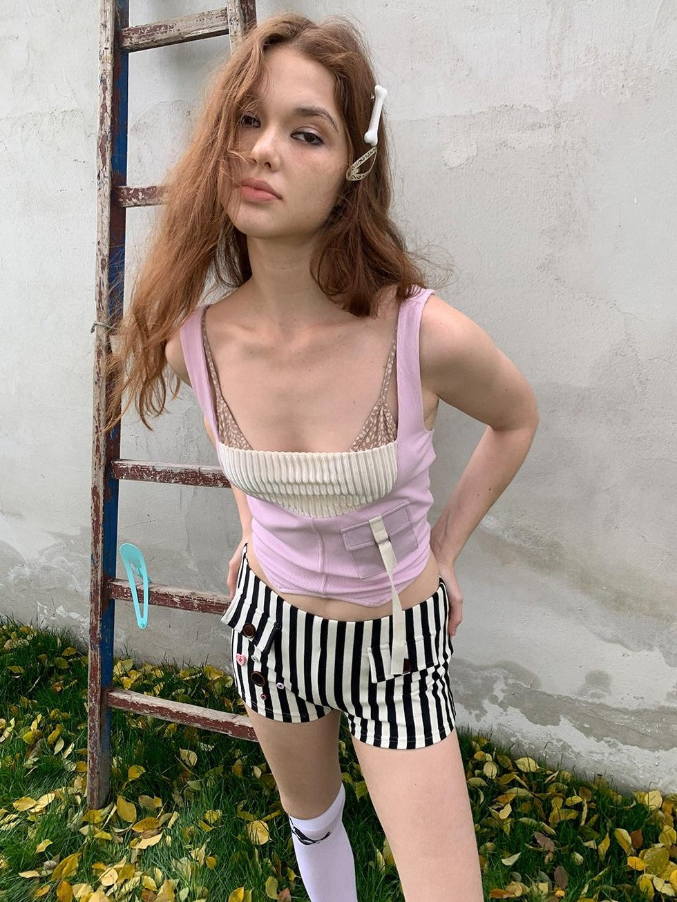 UNIVERSE Babydoll Retro Patchwork Pocket Knit Workwear Women's Polyester Tank Tops