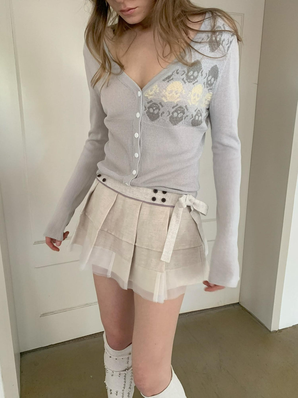 UNIVERSE Ballet Layered Tulle Splice Pleated Waist Women's Linen Cotton Mini Skirts