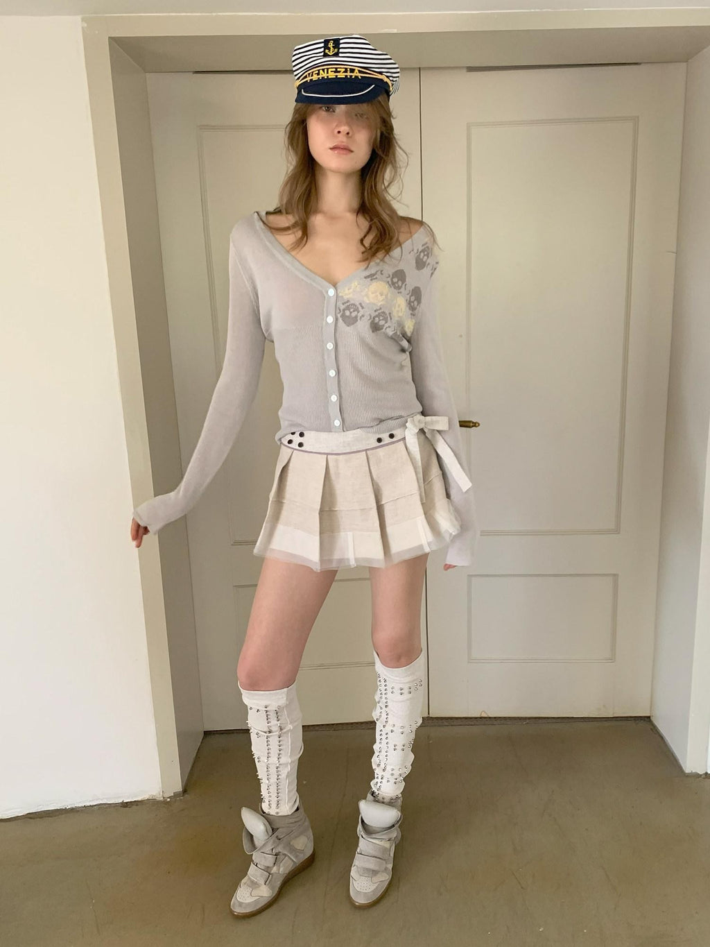 UNIVERSE Ballet Layered Tulle Splice Pleated Waist Women's Linen Cotton Mini Skirts
