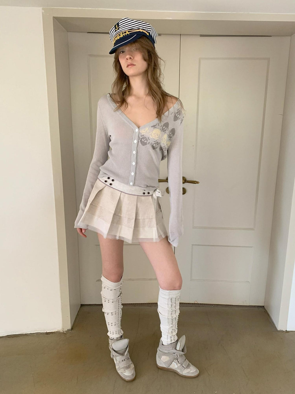 UNIVERSE Ballet Layered Tulle Splice Pleated Waist Women's Linen Cotton Mini Skirts