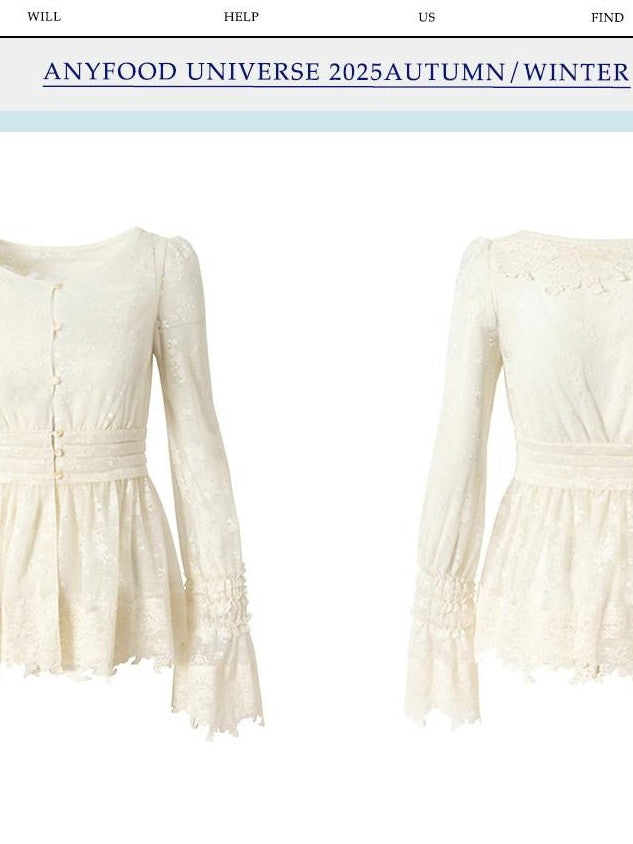 UNIVERSE Baroque Vine V-neck Waist Cinch Long Sleeve Women's Lace Sheer Shirts