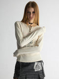 UNIVERSE Beige Distressed Retro Pony Raglan Women's Cotton Long Sleeve T-shirts