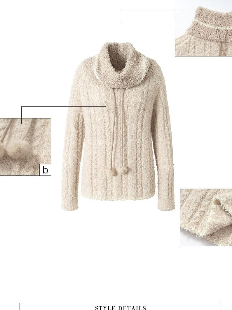 UNIVERSE Beige Vintage Boatneck Women's Cotton Knit Off-shoulder Sweaters