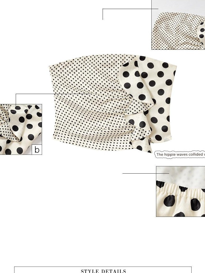 UNIVERSE Black White Polka Dot Bow Short Slim Fit Women's Polyester Tube Tops