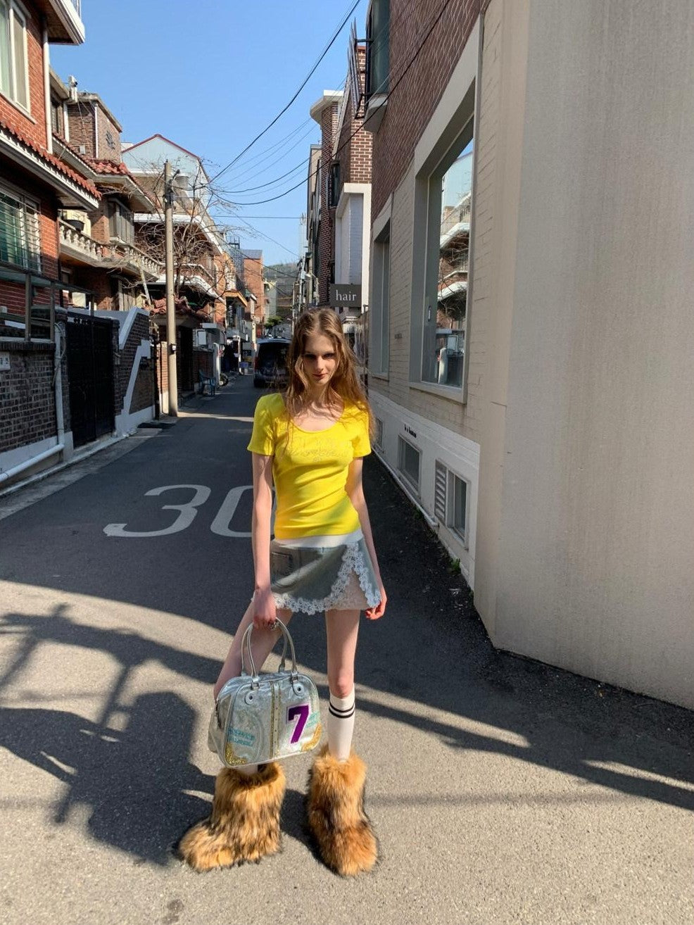 UNIVERSE Bright Yellow Rhinestone Slim Women's Cotton Short Sleeve T-shirts