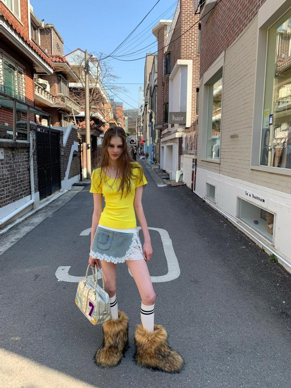 UNIVERSE Bright Yellow Rhinestone Slim Women's Cotton Short Sleeve T-shirts