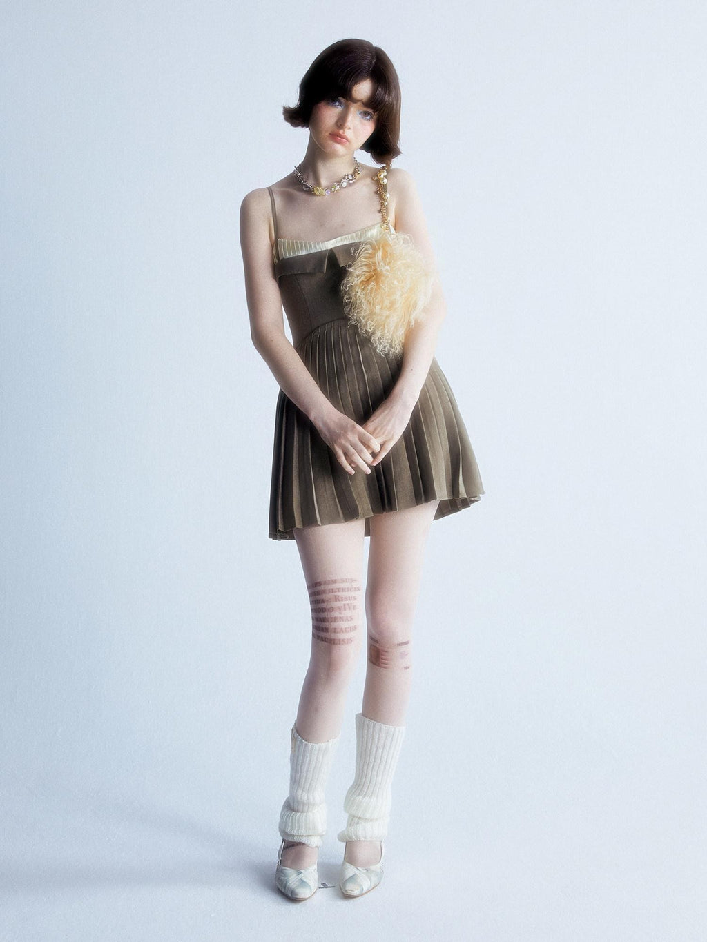 UNIVERSE Brown Pleated Spliced High Waist Aline Strappy Women's Slip Mini Dresses