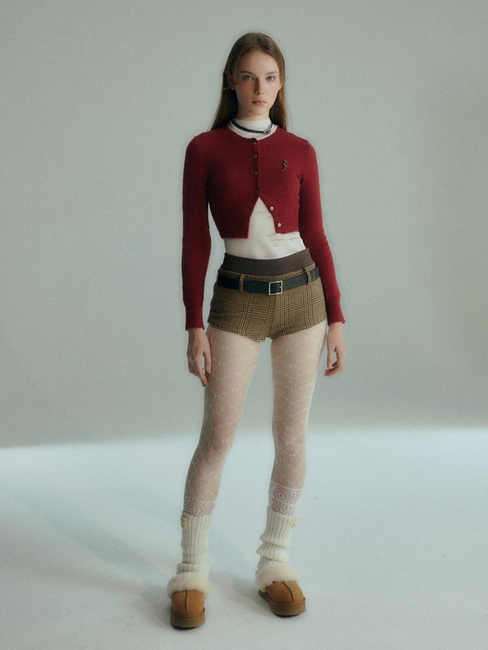 UNIVERSE Burgundy Vintage Academic Cropped Slim Women's Wool Blend Cardigans