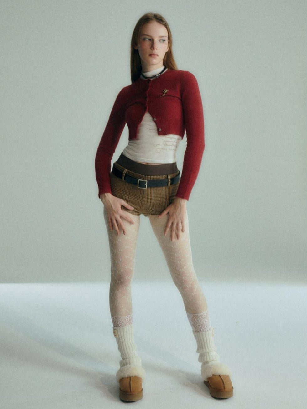 UNIVERSE Burgundy Vintage Academic Cropped Slim Women's Wool Blend Cardigans