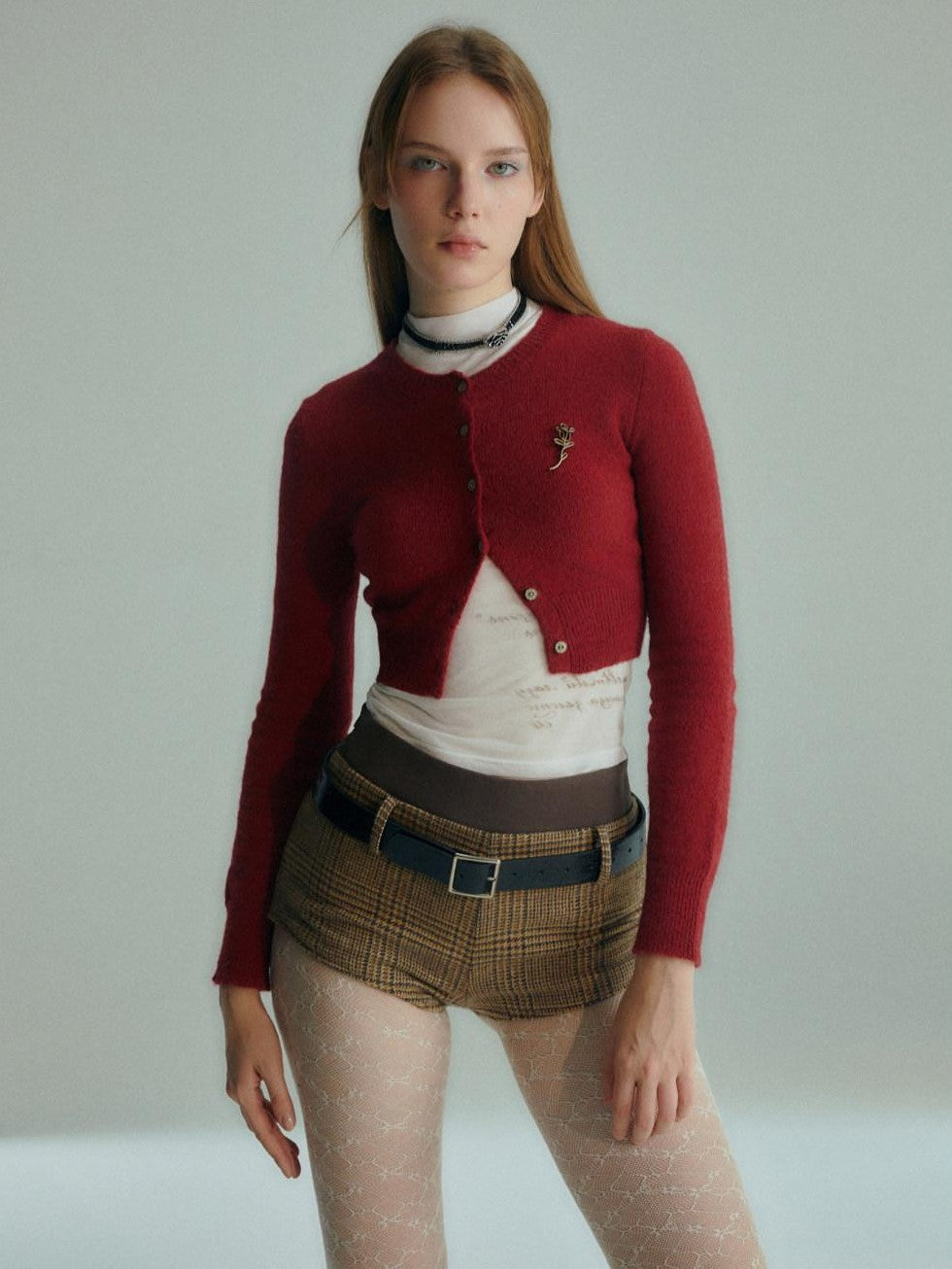 UNIVERSE Burgundy Vintage Academic Cropped Slim Women's Wool Blend Cardigans