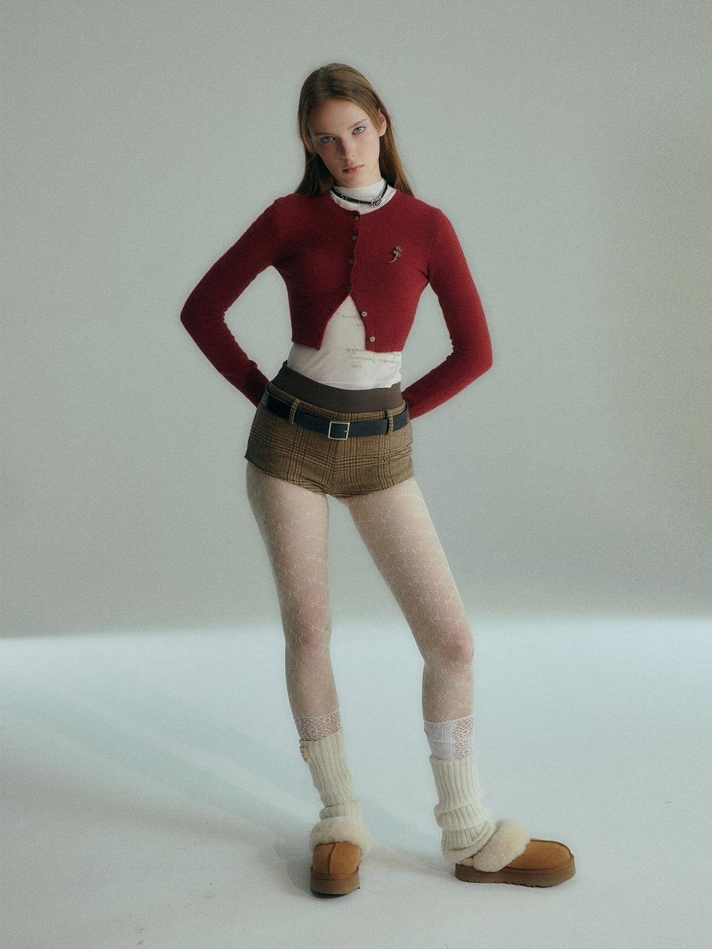 UNIVERSE Burgundy Vintage Academic Cropped Slim Women's Wool Blend Cardigans